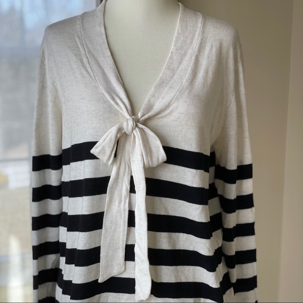 Mango Basics White and Black Striped sweater.